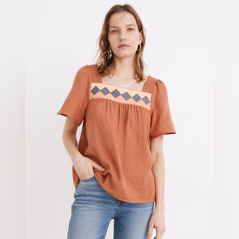 Madewell Patchwork Square-Neck Top Medium - image 1